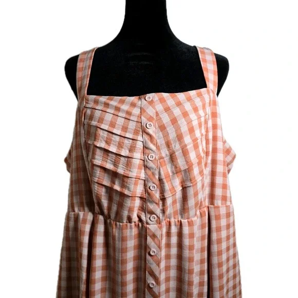 NWT Torrid Womens 2X 18/20 Peach Cream Gingham Button Top Midi Dress Square Neck - Picture 5 of 10